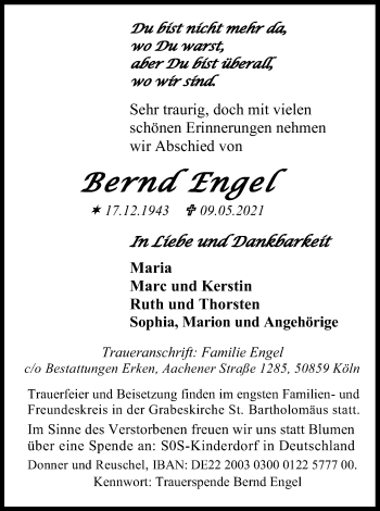Anzeige von Bernd Engel von Kölner Stadt-Anzeiger / Kölnische Rundschau / Express