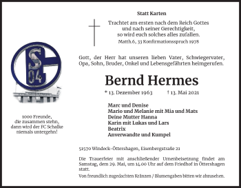 Anzeige von Bernd Hermes von Kölner Stadt-Anzeiger / Kölnische Rundschau / Express