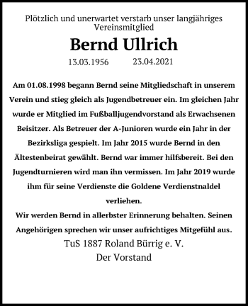 Anzeige von Bernd Ullrich von Kölner Stadt-Anzeiger / Kölnische Rundschau / Express