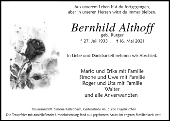Anzeige von Bernhild Althoff von  Anzeigen Echo 