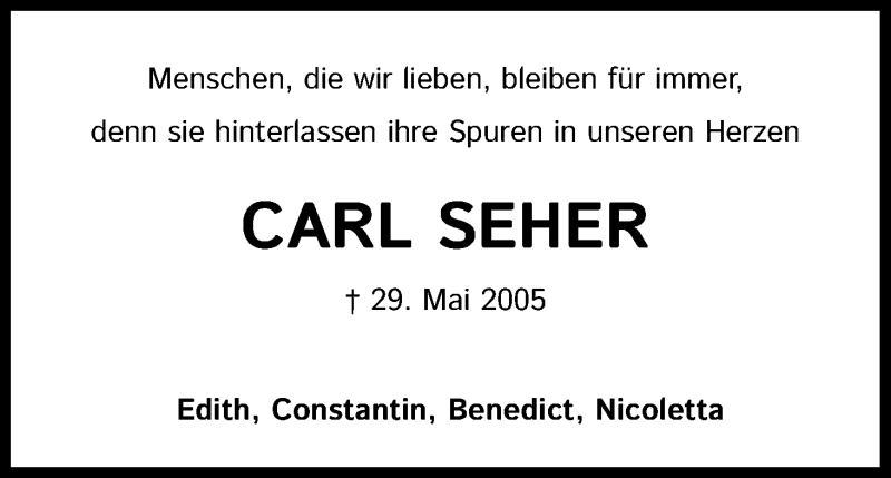  Traueranzeige für Carl Seher vom 18.07.2023 aus Kölner Stadt-Anzeiger / Kölnische Rundschau / Express