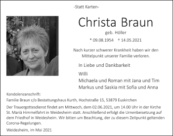 Anzeige von Christa Braun von  Blickpunkt Euskirchen 