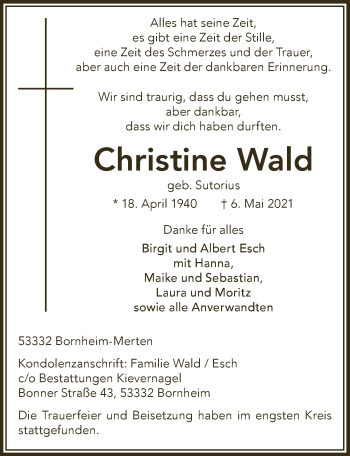 Anzeige von Christine Wald von  Schlossbote/Werbekurier 