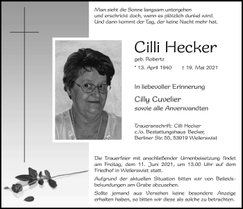 Anzeige von Cilli Hecker von  Blickpunkt Euskirchen 