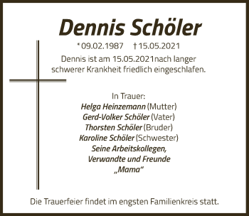 Anzeige von Dennis Schöler von  Anzeigen Echo 