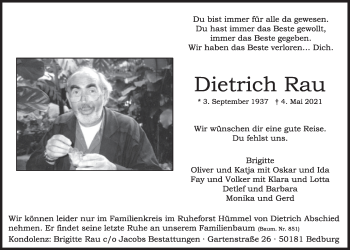 Anzeige von Dietrich Rau von  Werbepost 