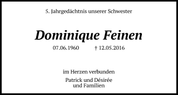 Anzeige von Dominique Feinen von Kölner Stadt-Anzeiger / Kölnische Rundschau / Express