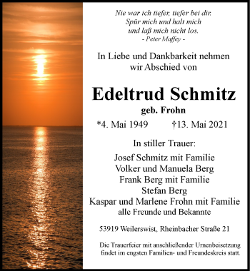 Anzeige von Edeltrud Schmitz von  Blickpunkt Euskirchen 