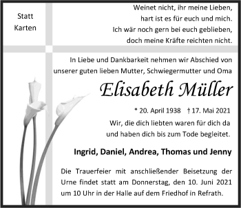 Anzeige von Elisabeth Müller von Kölner Stadt-Anzeiger / Kölnische Rundschau / Express