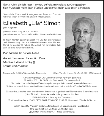 Anzeige von Elisabeth  Simon von  Blickpunkt Euskirchen 