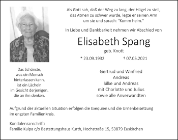 Anzeige von Elisabeth Spang von  Blickpunkt Euskirchen 