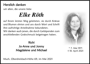 Anzeige von Elke Röth von  Anzeigen Echo  Extra Blatt 