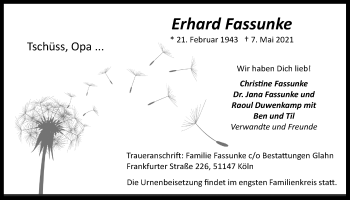 Anzeige von Erhard Fassunke von  Kölner Wochenspiegel 