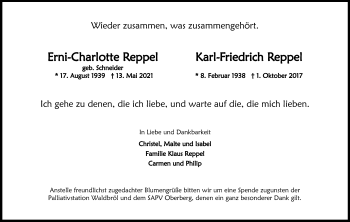 Anzeige von Erni-Charlotte Reppel von Kölner Stadt-Anzeiger / Kölnische Rundschau / Express