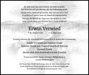 Anzeige von Erwin Verwied von Kölner Stadt-Anzeiger / Kölnische Rundschau / Express
