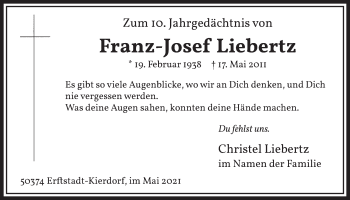 Anzeige von Franz-Josef Liebertz von  Werbepost 