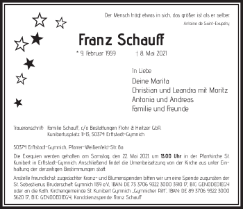 Anzeige von Franz Schauff von  Werbepost 