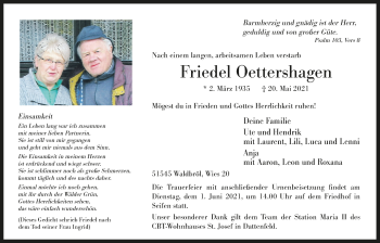 Anzeige von Friedel Oettershagen von  Lokalanzeiger 