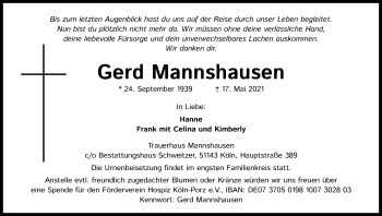 Anzeige von Gerd Mannshausen von Kölner Stadt-Anzeiger / Kölnische Rundschau / Express