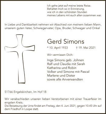 Anzeige von Gerd Simons von  Anzeigen Echo 
