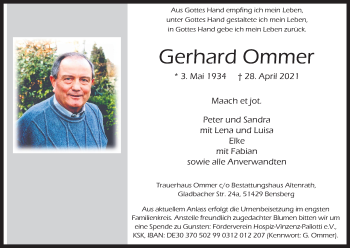 Anzeige von Gerhard Ommer von Kölner Stadt-Anzeiger / Kölnische Rundschau / Express