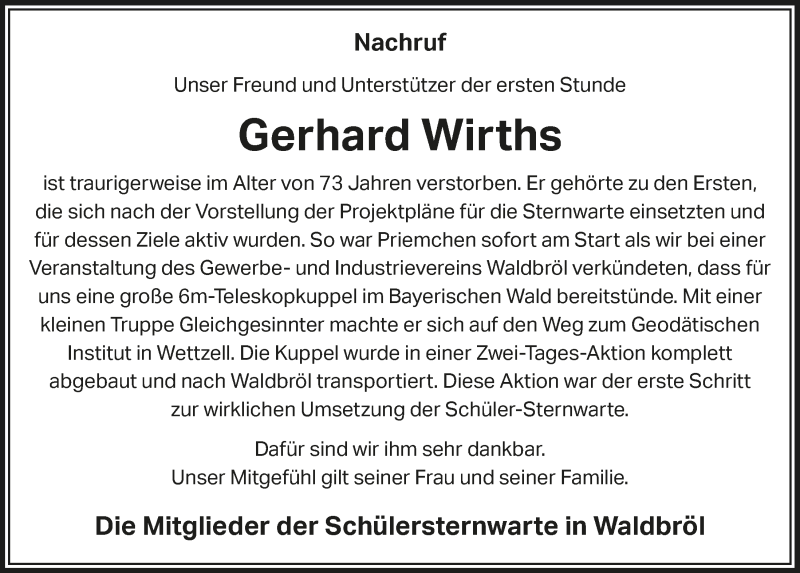  Traueranzeige für Gerhard Wirths vom 14.05.2021 aus  Lokalanzeiger 