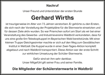 Anzeige von Gerhard Wirths von  Lokalanzeiger 
