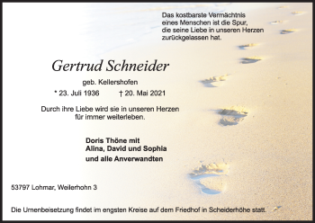 Anzeige von Gertrud Schneider von Kölner Stadt-Anzeiger / Kölnische Rundschau / Express