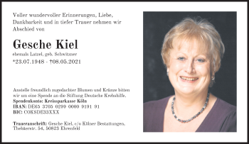 Anzeige von Gesche Kiel von Kölner Stadt-Anzeiger / Kölnische Rundschau / Express