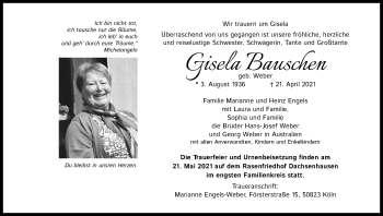 Anzeige von Gisela Bauschen von Kölner Stadt-Anzeiger / Kölnische Rundschau / Express
