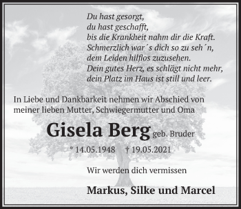 Anzeige von Gisela Berg von  Wochenende 