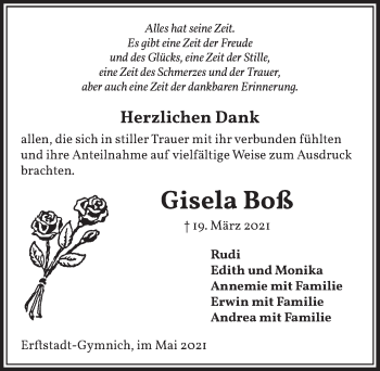 Anzeige von Gisela Boß von  Werbepost 