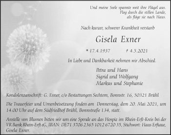 Anzeige von Gisela Exner von  Schlossbote/Werbekurier 