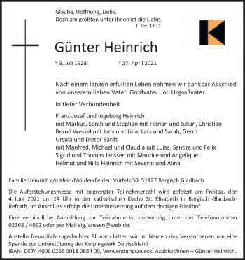 Anzeige von Günter Heinrich von Kölner Stadt-Anzeiger / Kölnische Rundschau / Express