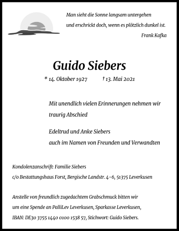 Anzeige von Guido Siebers von Kölner Stadt-Anzeiger / Kölnische Rundschau / Express