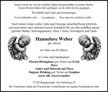 Anzeige von Hannelore Weber von  Anzeigen Echo 