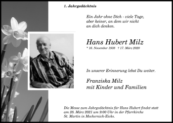 Anzeige von Hans Hubert Milz von  Blickpunkt Euskirchen 