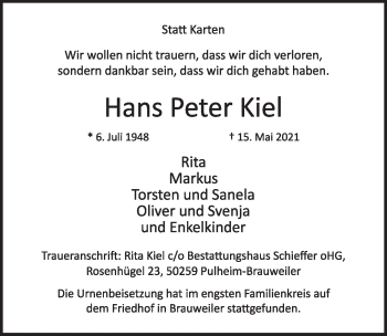 Anzeige von Hans Peter Kiel von  Werbepost 