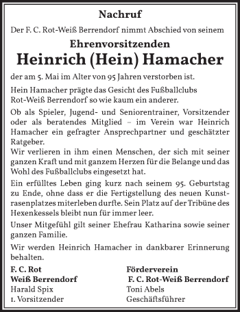Anzeige von Heinrich Hamacher von  Wochenende  Werbepost 