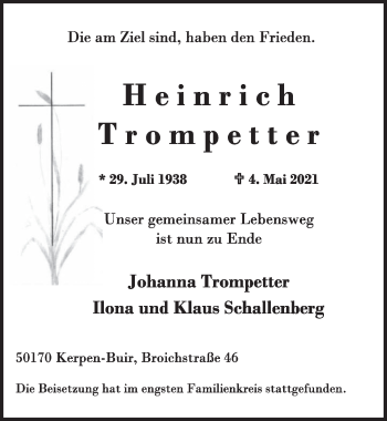 Anzeige von Heinrich Trompetter von  Werbepost 