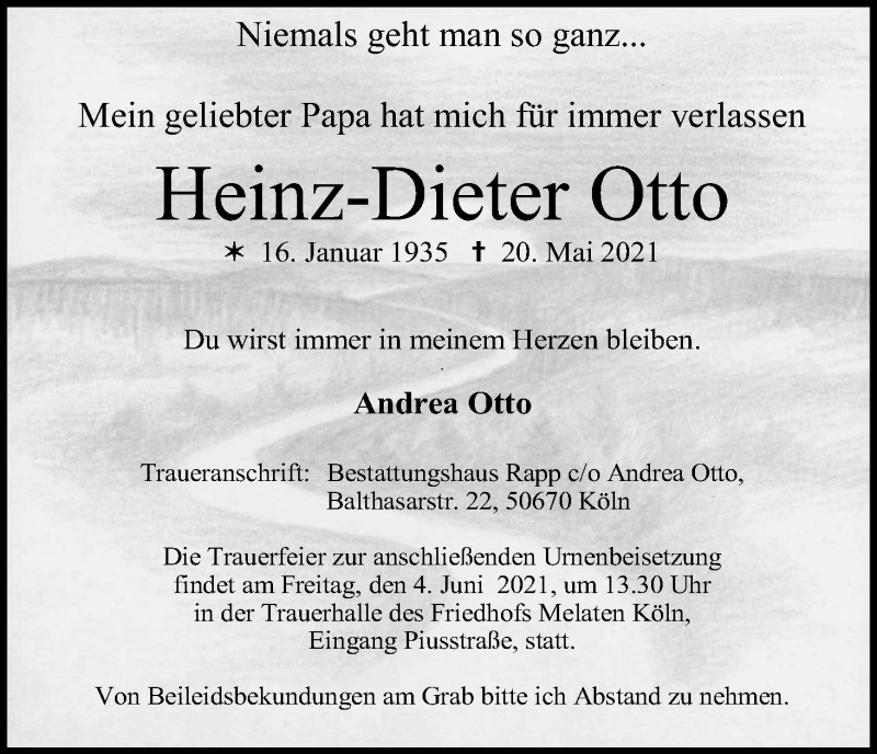  Traueranzeige für Heinz-Dieter Otto vom 31.05.2021 aus Kölner Stadt-Anzeiger / Kölnische Rundschau / Express