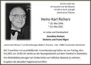 Anzeige von Heinz-Karl Richarz von  Blickpunkt Euskirchen 