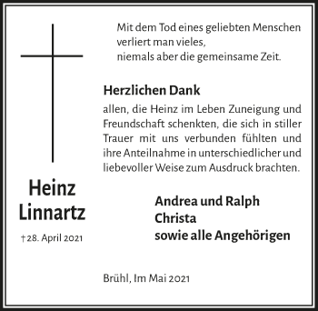 Anzeige von Heinz Linnartz von  Schlossbote/Werbekurier 