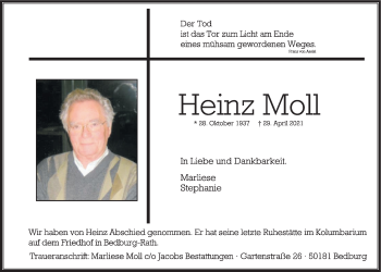 Anzeige von Heinz Moll von  Werbepost 