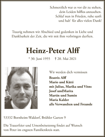 Anzeige von Heinz-Peter Alff von  Schaufenster/Blickpunkt 