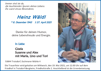 Anzeige von Heinz Wäldl von Kölner Stadt-Anzeiger / Kölnische Rundschau / Express