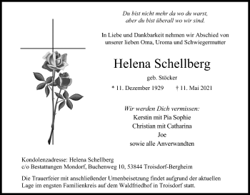 Anzeige von Helena Schellberg von Kölner Stadt-Anzeiger / Kölnische Rundschau / Express