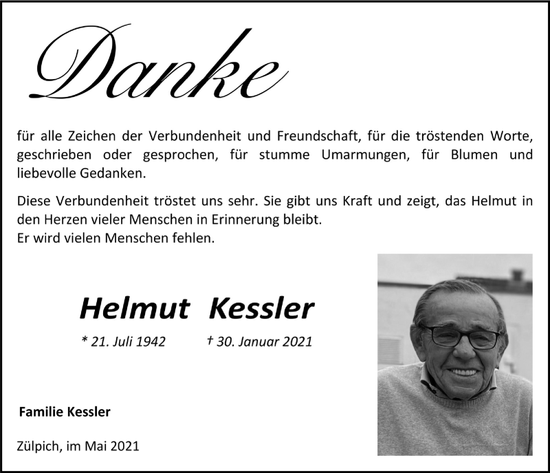  Traueranzeige für Helmut Kessler vom 22.05.2021 aus  Blickpunkt Euskirchen 