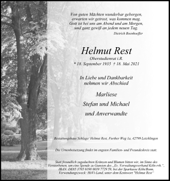 Anzeige von Helmut Rest von Kölner Stadt-Anzeiger / Kölnische Rundschau / Express