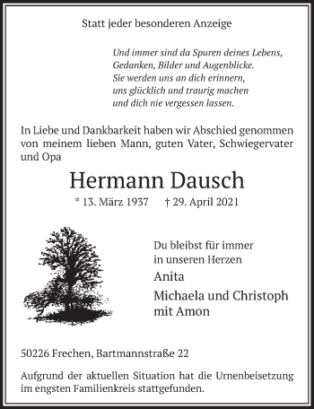 Anzeige von Hermann Dausch von  Wochenende 